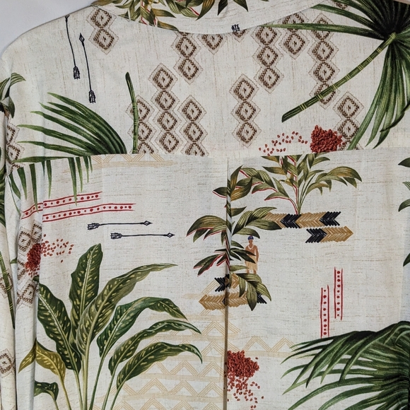 Dress To tropical print blouse long sleeves tunic lenght cream green tan New szM - Picture 4 of 7